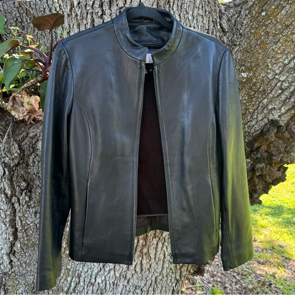 Italian NUDE by Trend Leather black lamb skin Moto jacket.Size M